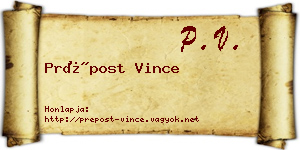 Prépost Vince névjegykártya